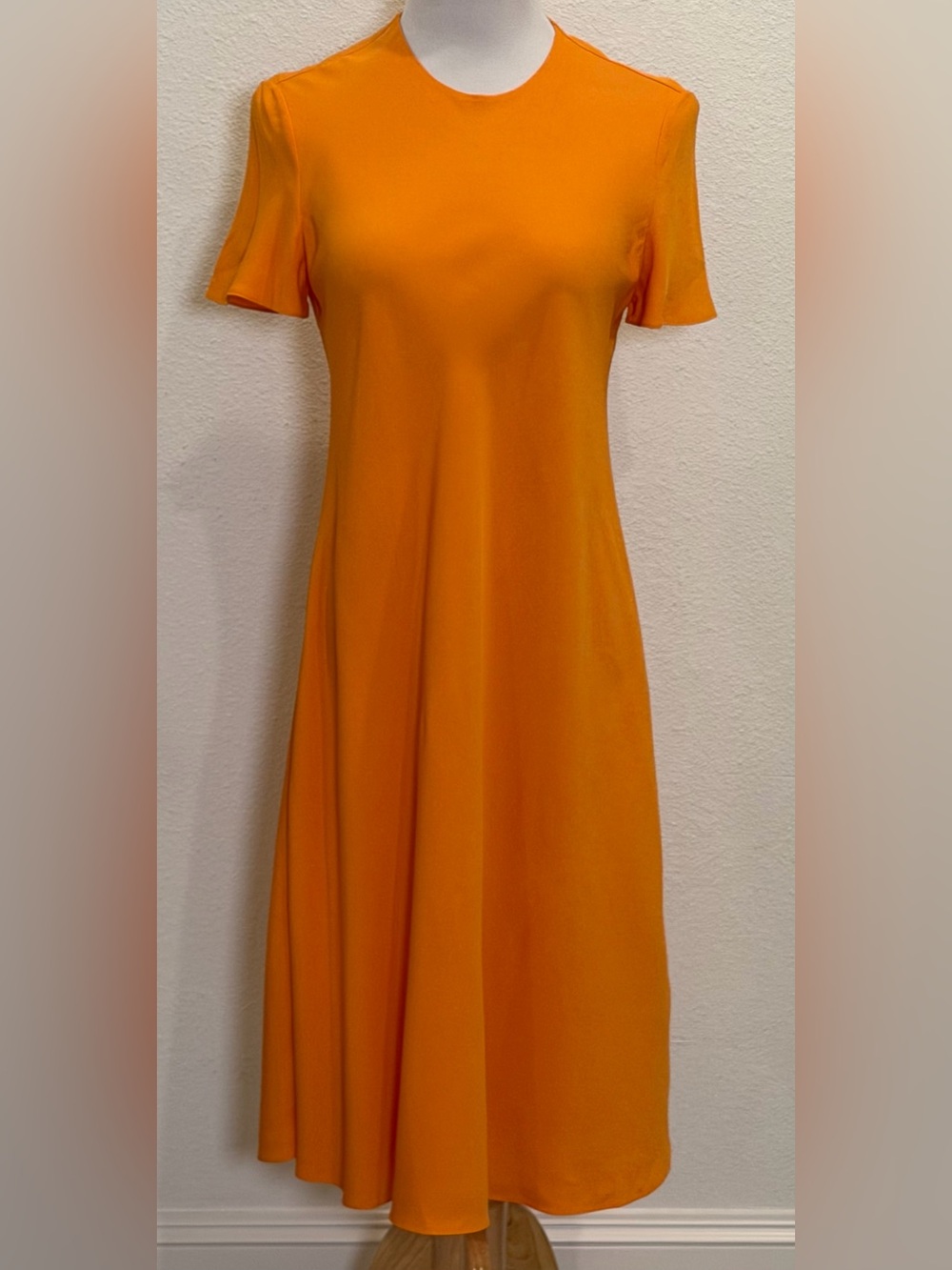 Rosetta Getty Midi Dress 8 Tangerine Orange Keyhole Short Sleeve Silk Cocktail